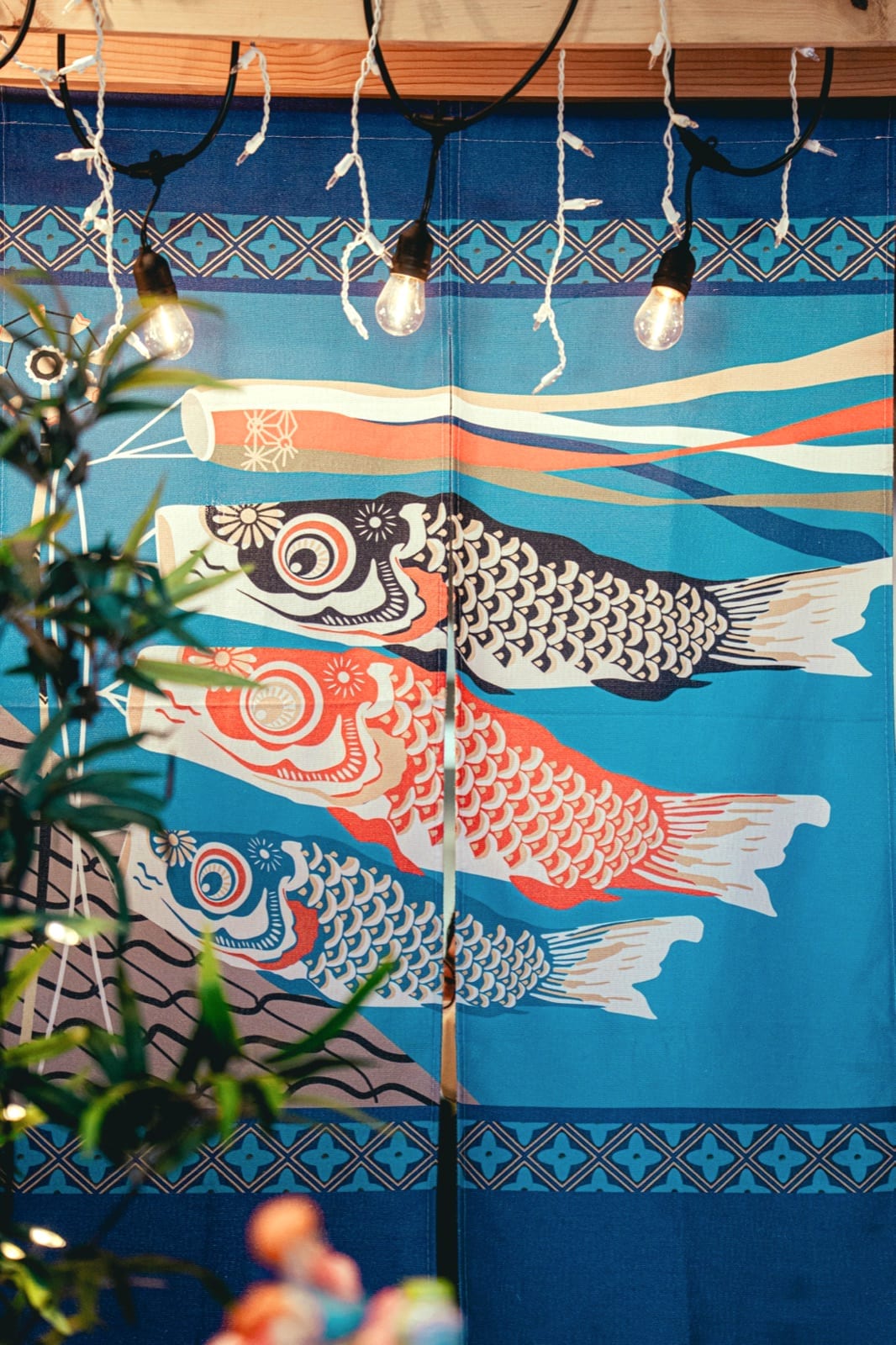 Koi flags above the dining room